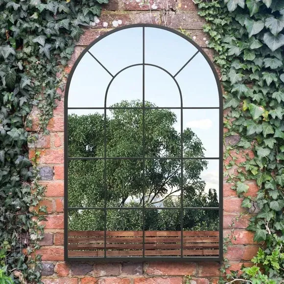 Arched Wall Mirror Indoor Outdoor - Black, Metal alternate view