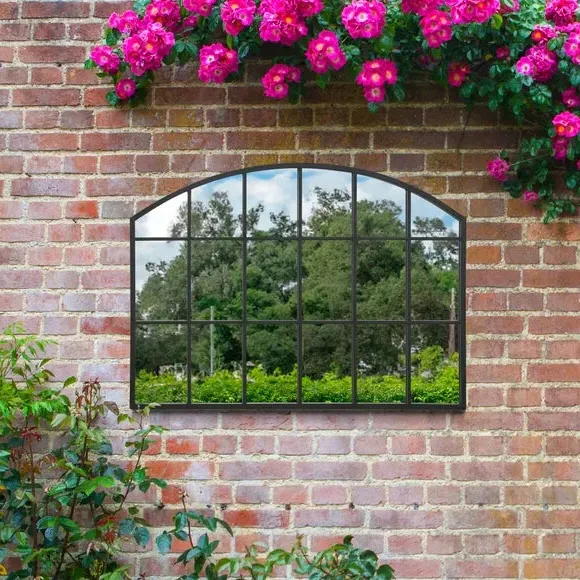 Arched Wall Mirror Indoor Outdoor - Black, Metal alternate view