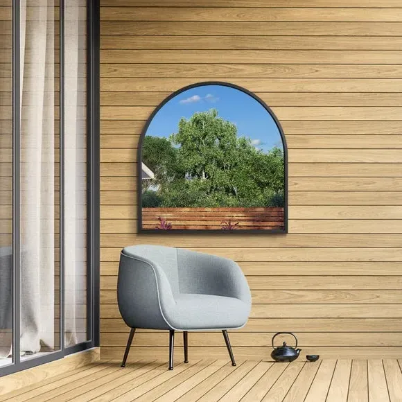Arched Wall Mirror Indoor Outdoor - Black, Metal alternate view