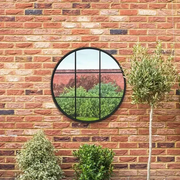 Round Wall Mirror Window Design - Black, Metal alternate view