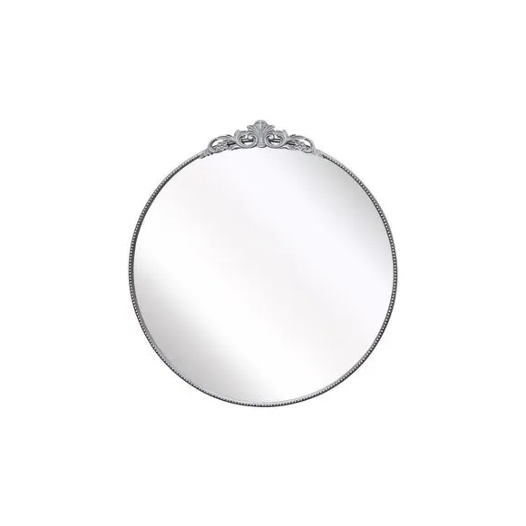 Round Wall Mirror with Crown Design - Silver alternate view