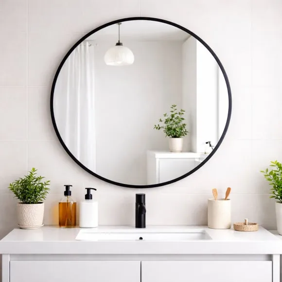 Round Wall Mirror with Metal Frame - Black alternate view