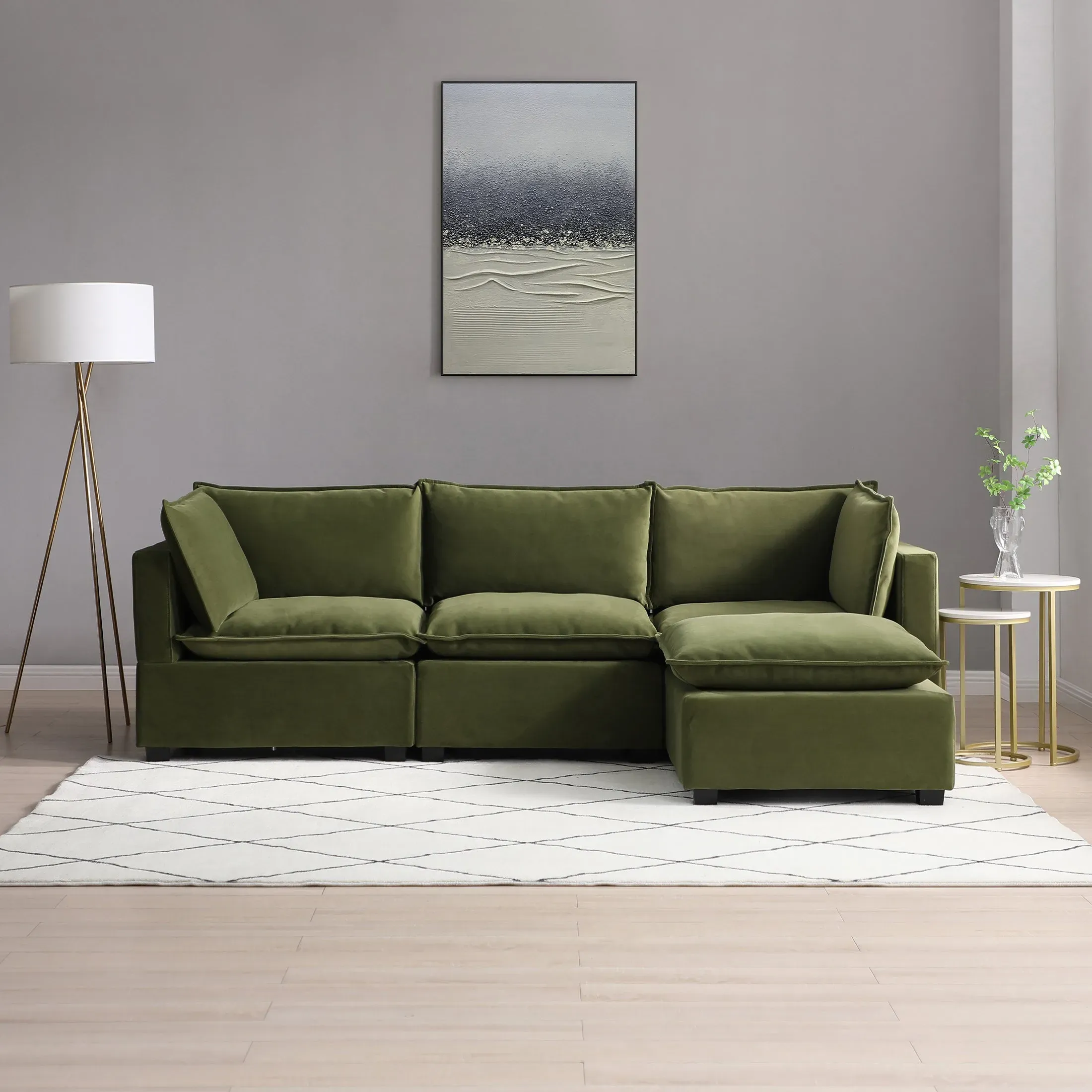 moda-3-seater-modular-sofa-with-chaise-olive-velvet-green image