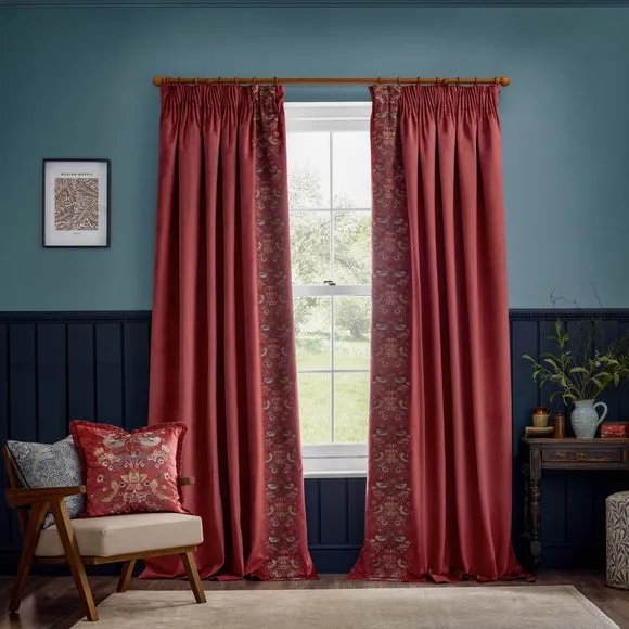 Embroidered Pencil Pleat Curtains - Berry Red, Velvet alternate view