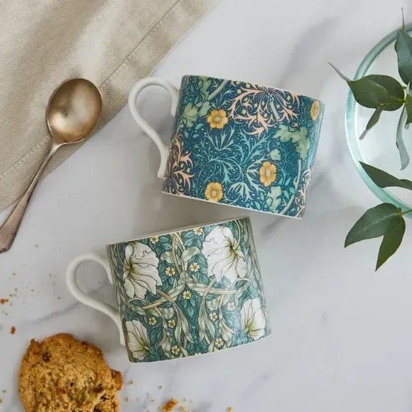 Morris & Co Seaweed & Pimpernel Set of 2 Mugs - Blue, Porcelain product
