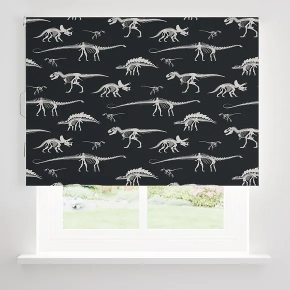 Blackout Roller Blind with Dinosaur Print - Black by Dunelm, image 4