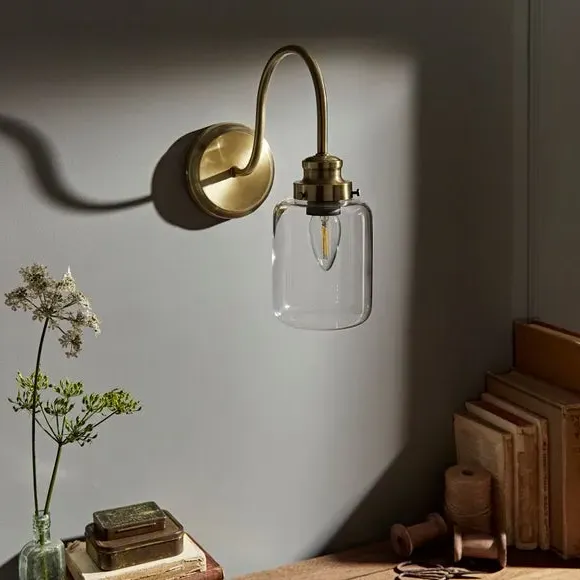 Natural History Museum Curved Wall Light - Antique Brass, Glass alternate view