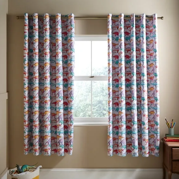 Dinosaurs Gallery Blackout Eyelet Curtains - Natural, Cotton alternate view