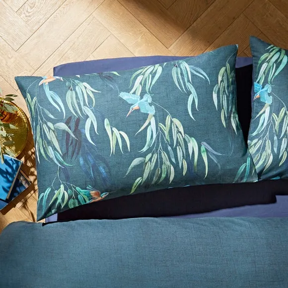 Duvet Cover Set with Kingfisher Print - Blue, Cotton alternate view