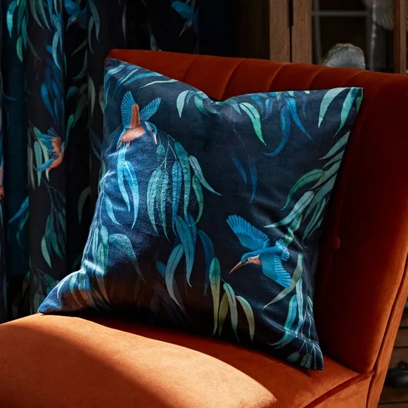 Eyelet Curtains with Kingfisher Print - Peacock by Dunelm, image 6