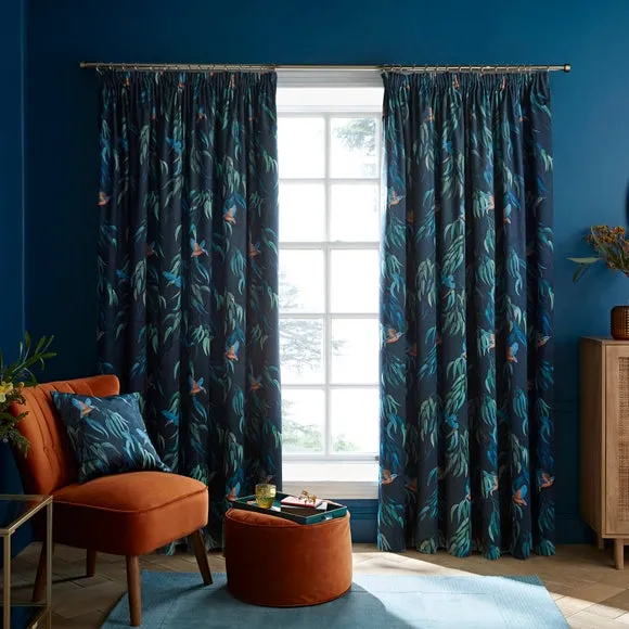Pencil Pleat Curtains Kingfisher - Peacock, Velour alternate view