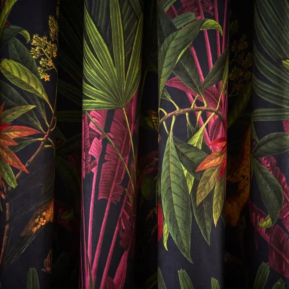 Tropical Treasures Pencil Pleat Curtains - Navy by Dunelm, image 3