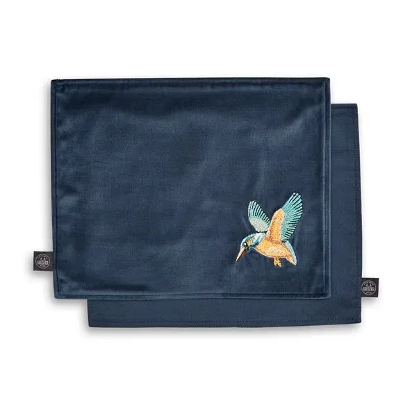 Set of 2 Placemats with Embroidery - Navy, Velour alternate view