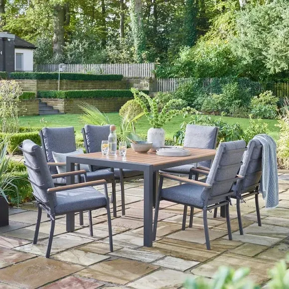 Easton 6-Seater Outdoor Dining Set - Grey, Teak Look Polywood product
