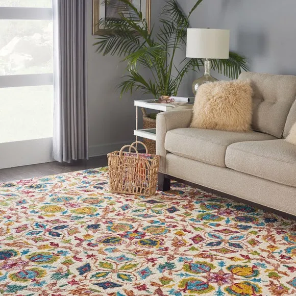 Geometric Rug with Loop Pile - Multicoloured, Wool by Dunelm, image 3
