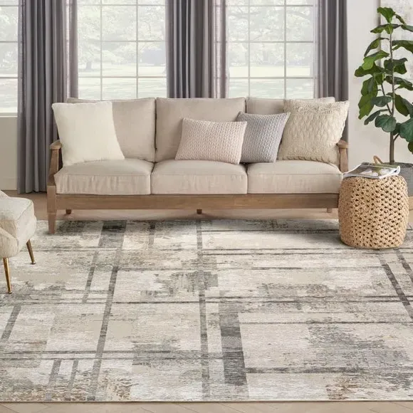 Striped Rug with Ribbed Texture - Grey