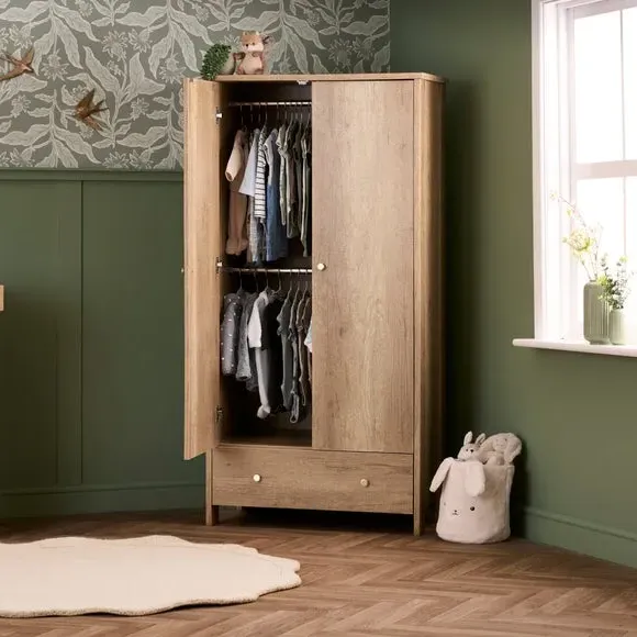 Nika Double Wardrobe with Drawer - Oak