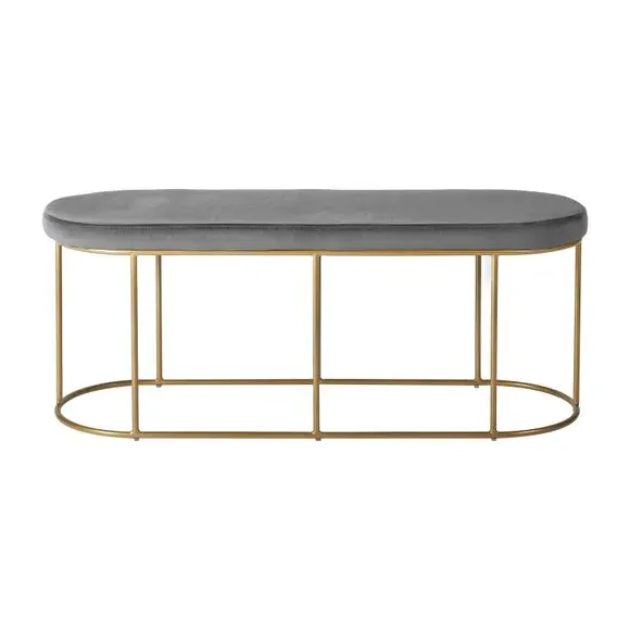 Nino 2-Seater Bench with Gold Frame - Dove Grey, Velvet alternate view