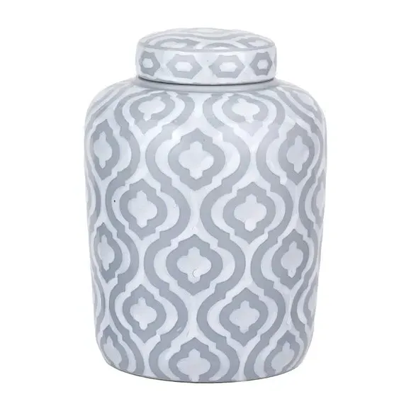 Celia Pattern Lidded Ginger Jar - Grey, Ceramic alternate view