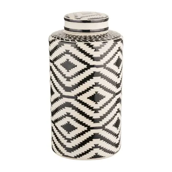 Chirala Ikat Lidded Ginger Jar - Black/White, Ceramic alternate view