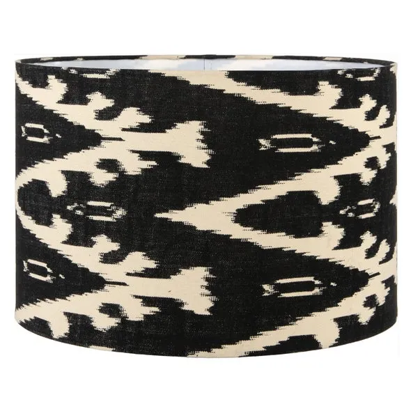 Lars Cylinder Lamp Shade with Ikat Pattern - Black, Cotton alternate view