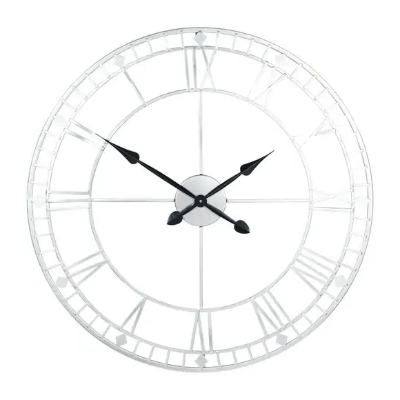 Round Skeleton Wall Clock - Antique Silver, Metal alternate view