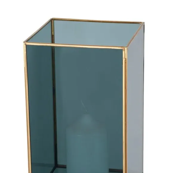 Square Hurricane Candle Holder - Brass, Glass alternate view