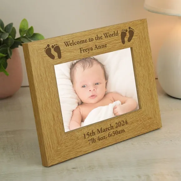 Baby Footprints Landscape Photo Frame - Natural, Oak Effect alternate view