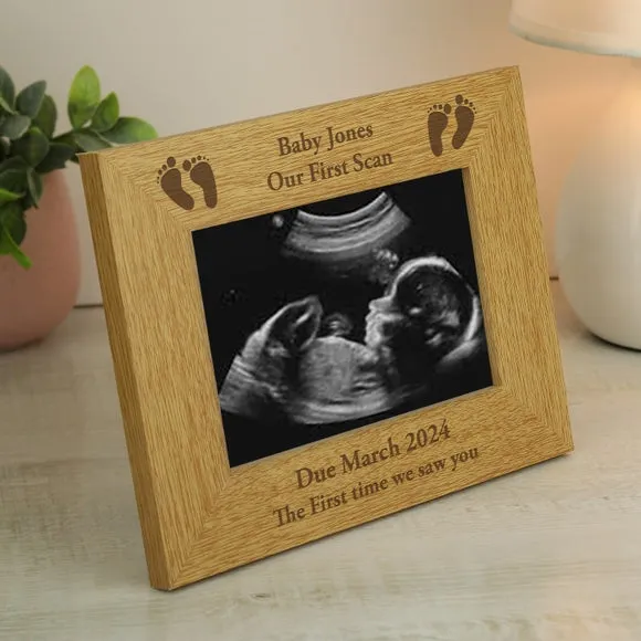 Baby Footprints Landscape Photo Frame - Natural, Oak Effect product