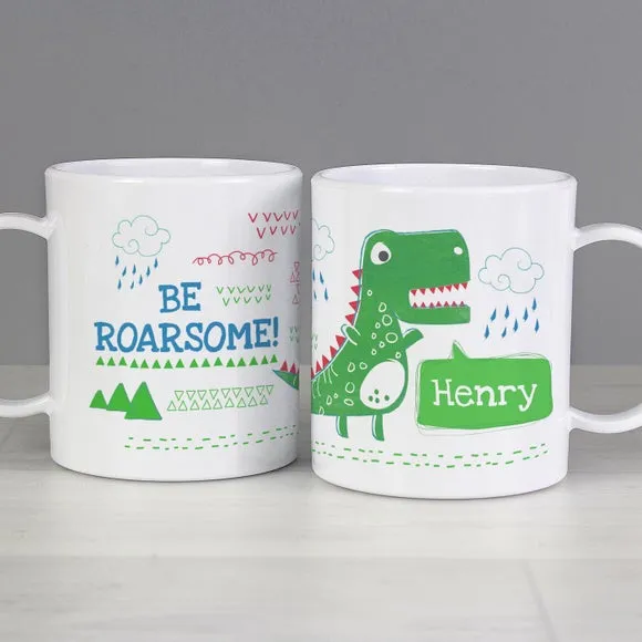 Be Roarsome Dinosaur Personalised Plastic Mug - White alternate view