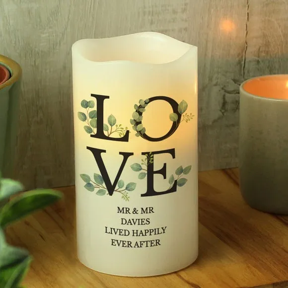 Botanical LOVE Personalised LED Pillar Candle - Cream alternate view