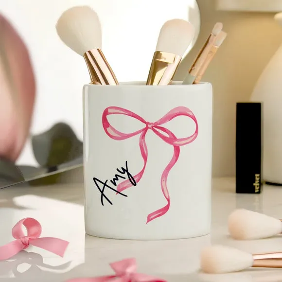 Bow Design Make Up Brush Holder - White, Ceramic alternate view
