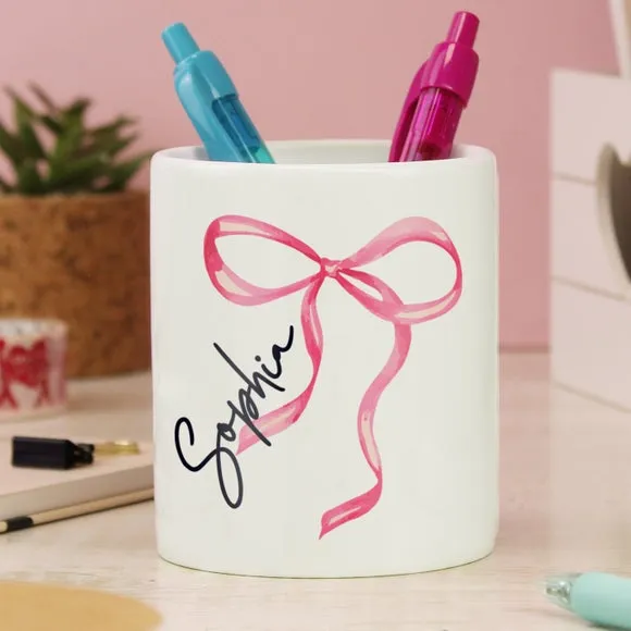 Bow Design Make Up Brush Holder - White, Ceramic product