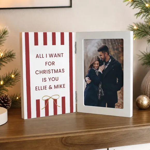 Candy Cane Stripe Hinged Photo Frame - White, Wood product