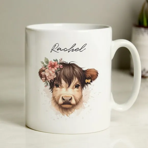 Girl Highland Cow Personalised Mug - White, Ceramic alternate view
