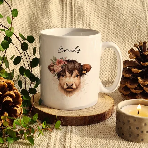 Girl Highland Cow Personalised Mug - White, Ceramic product