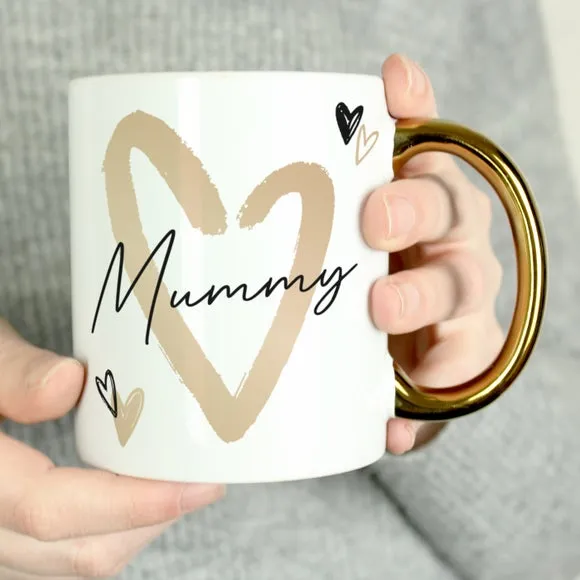 Hearts Gold Handled Personalised Mug - White, Ceramic alternate view