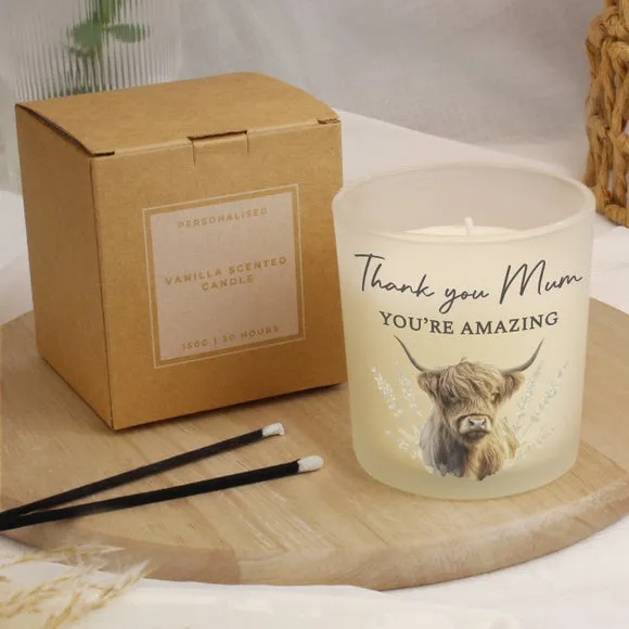 Highland Cow Frosted Glass Candle Personalised - Clear alternate view