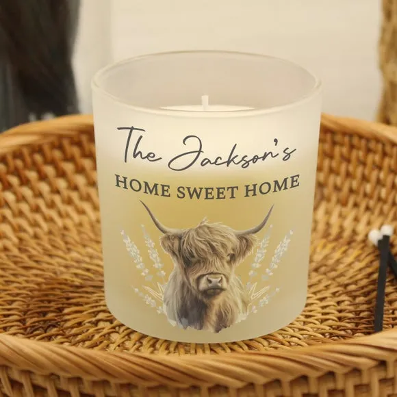 Highland Cow Frosted Glass Candle Personalised - Clear product