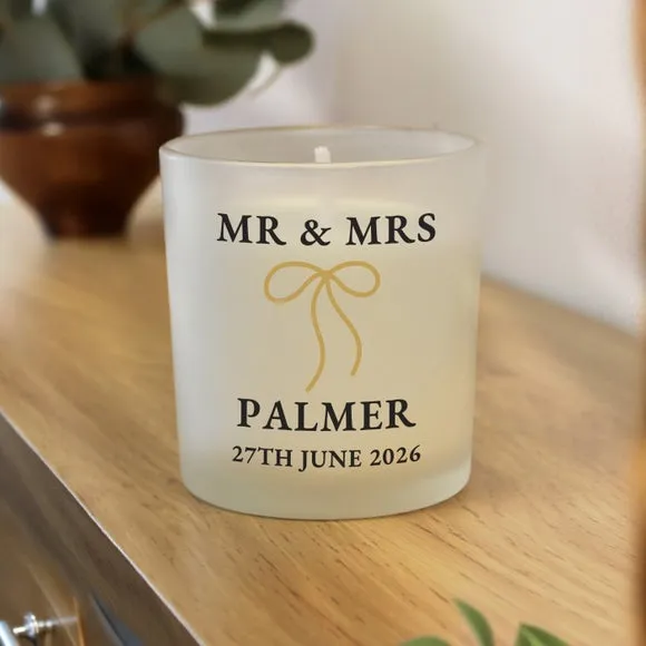 Mr and Mrs Bow Frosted Candle - White alternate view