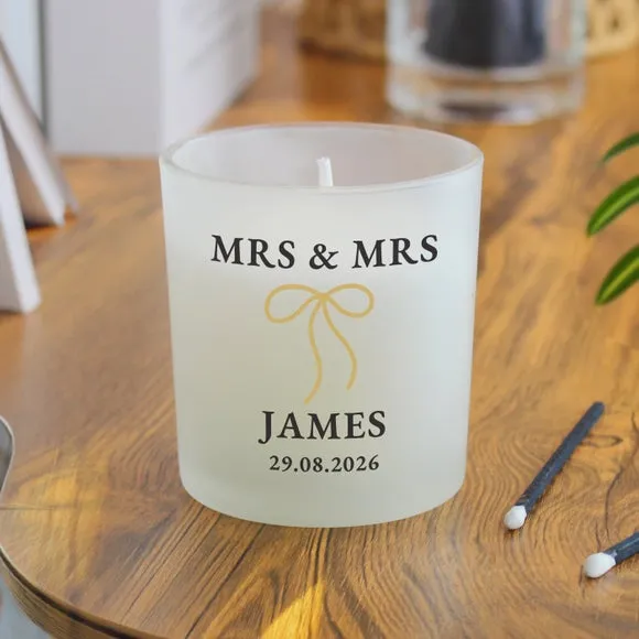 Mr and Mrs Bow Frosted Candle - White product