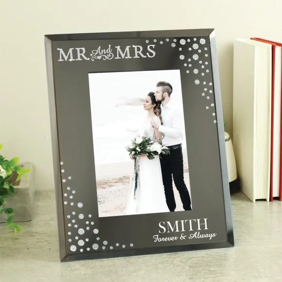 Mr and Mrs Diamante Glass Photo Frame - Grey alternate view