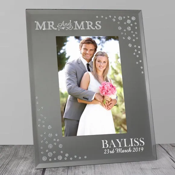 Mr and Mrs Diamante Glass Photo Frame - Grey product