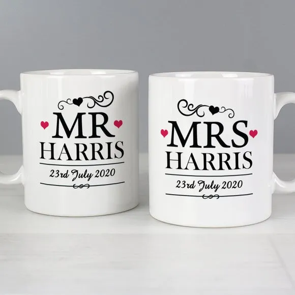 Mr and Mrs Set of 2 Personalised Mugs - White, Ceramic