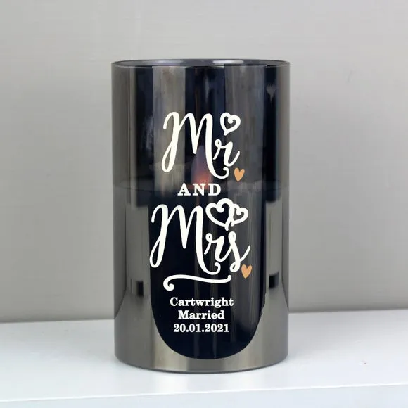 Mr and Mrs Smoked Glass LED Candle - Grey alternate view