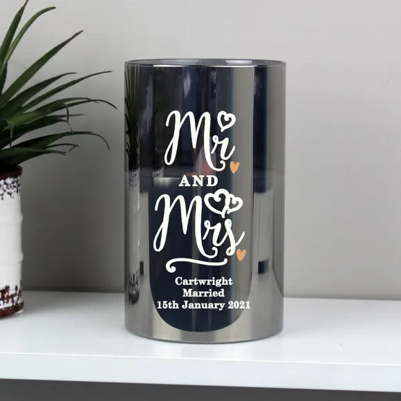 Mr and Mrs Smoked Glass LED Candle - Grey product