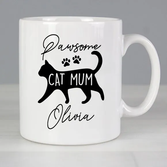 Pawsome Cat Mum Personalised Mug - White