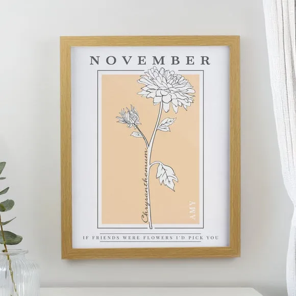 Personalised Birth Flower Poster Frame - Oak, Wood product