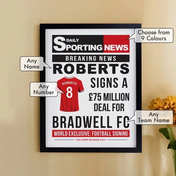 Personalised Football News Poster Frame - Black product