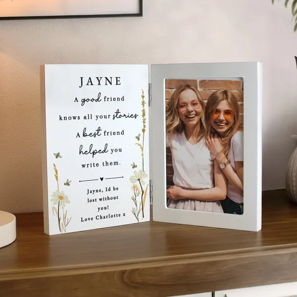 Personalised Hinged Photo Frame - Floral, Wood alternate view